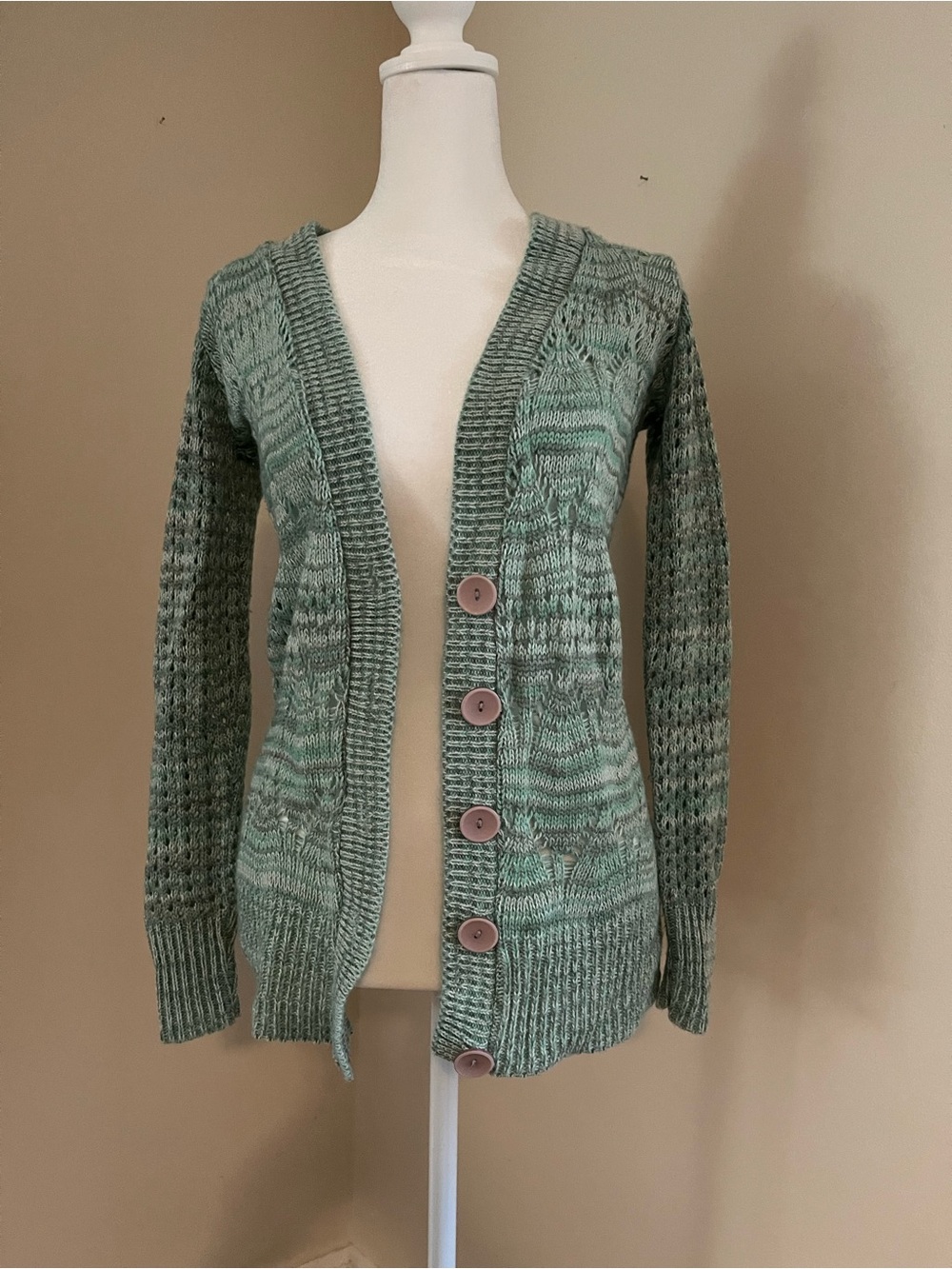 Takeout Sage Green Marled Knit Button-Up Cardigan